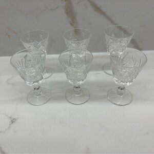 Set of 6 Pinwheel Crystal Clear Wine Glasses Bamboo Stem 4 oz
